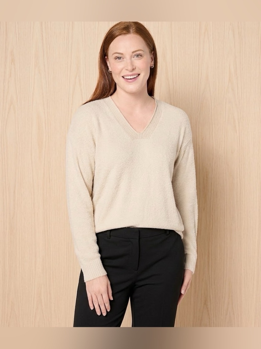 Barefoot Dreams CozyChic Lite Core Spun Pullover Neutral Stone Beige Women’s M